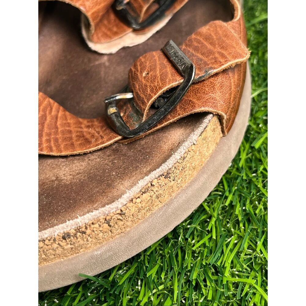 Mephisto Brown Leather Sandals Size 39 Women’s Comfort Slide Double Strap Cork - Picture 4 of 10